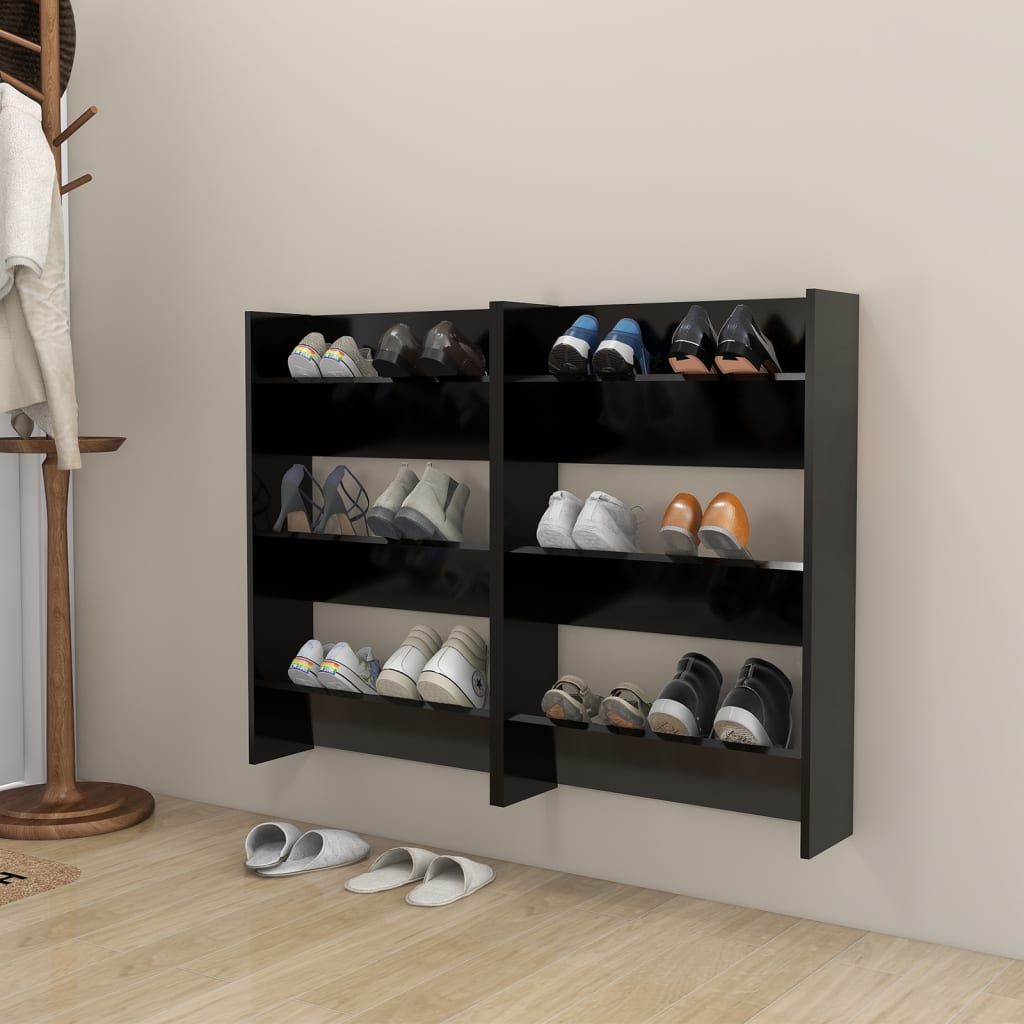 Set of 2 Modern 23" Wall Mounted Pine Shoe Cabinet With 3 Tiers