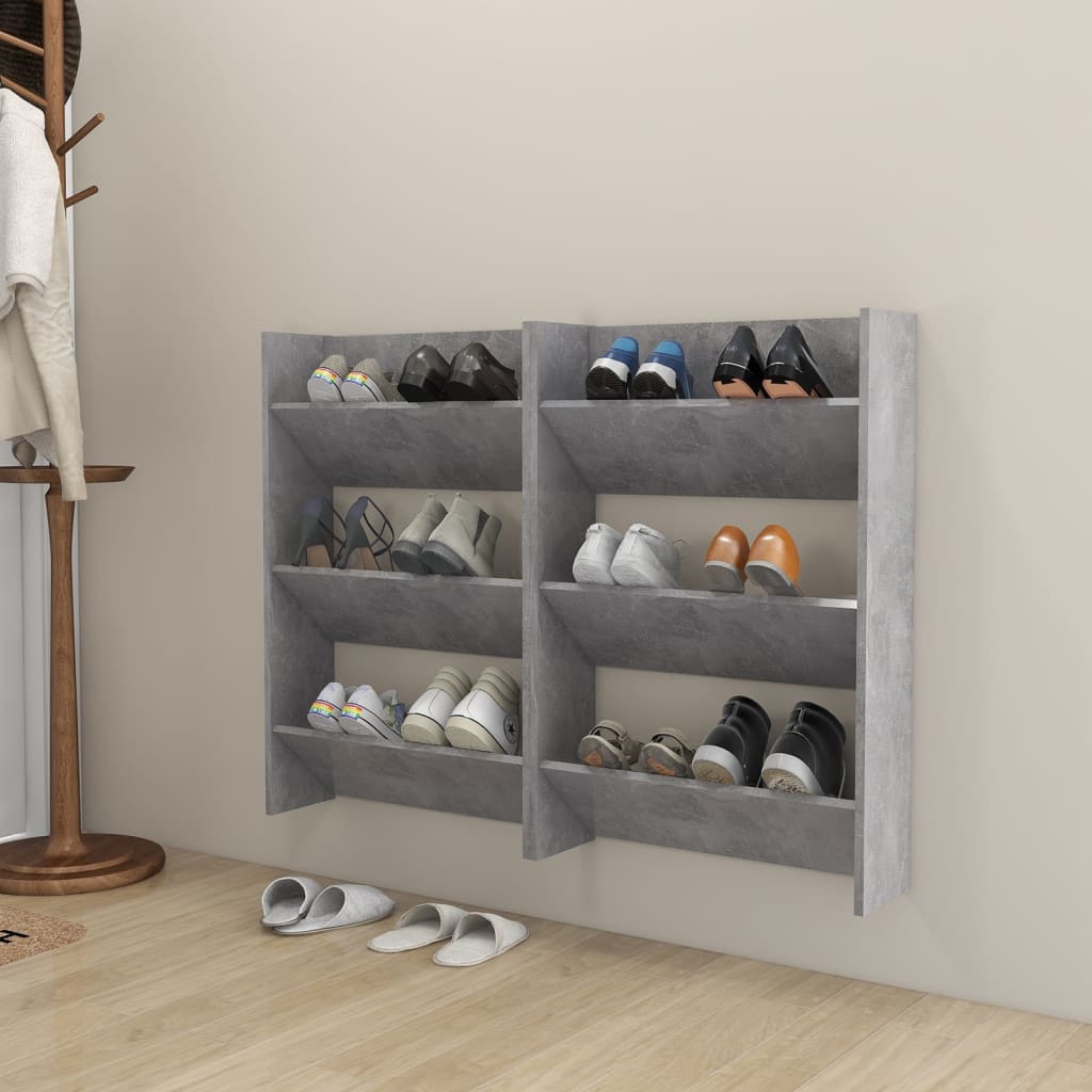 Set of 2 Modern 23" Wall Mounted Pine Shoe Cabinet With 3 Tiers