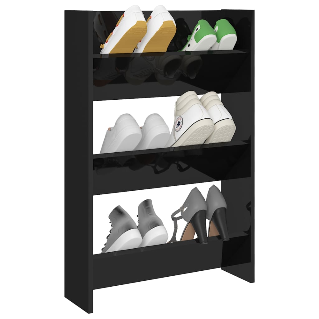 9 Pair Modern 23" Wall Mounted Pine Shoe Cabinet With 3 Tiers