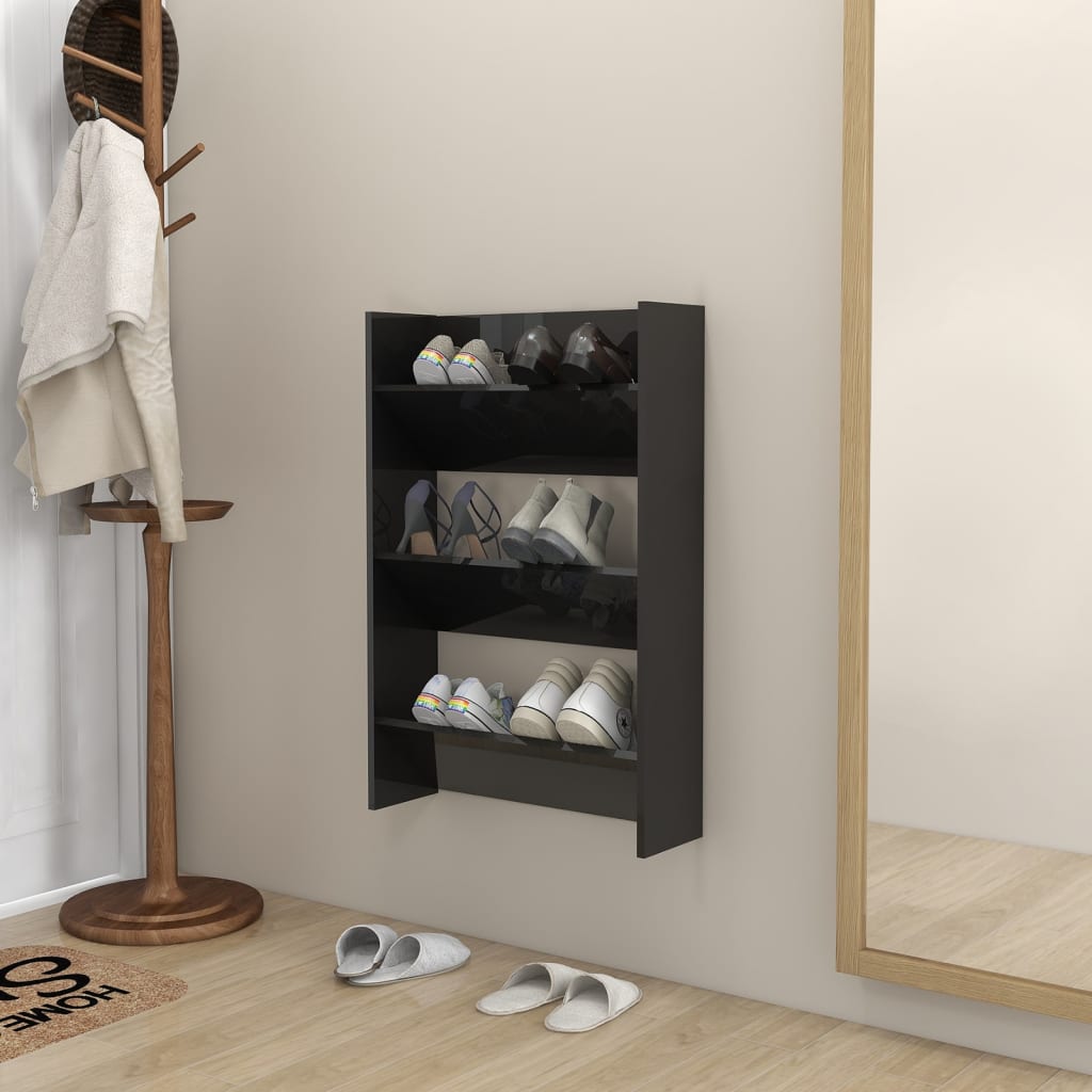 9 Pair Modern 23" Wall Mounted Pine Shoe Cabinet With 3 Tiers
