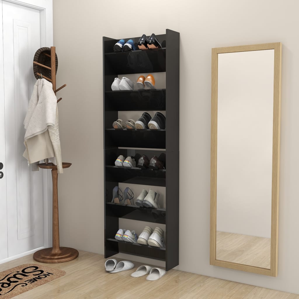 Set of 2 Modern 23" Wall Mounted Pine Shoe Cabinet  With 3 Tiers