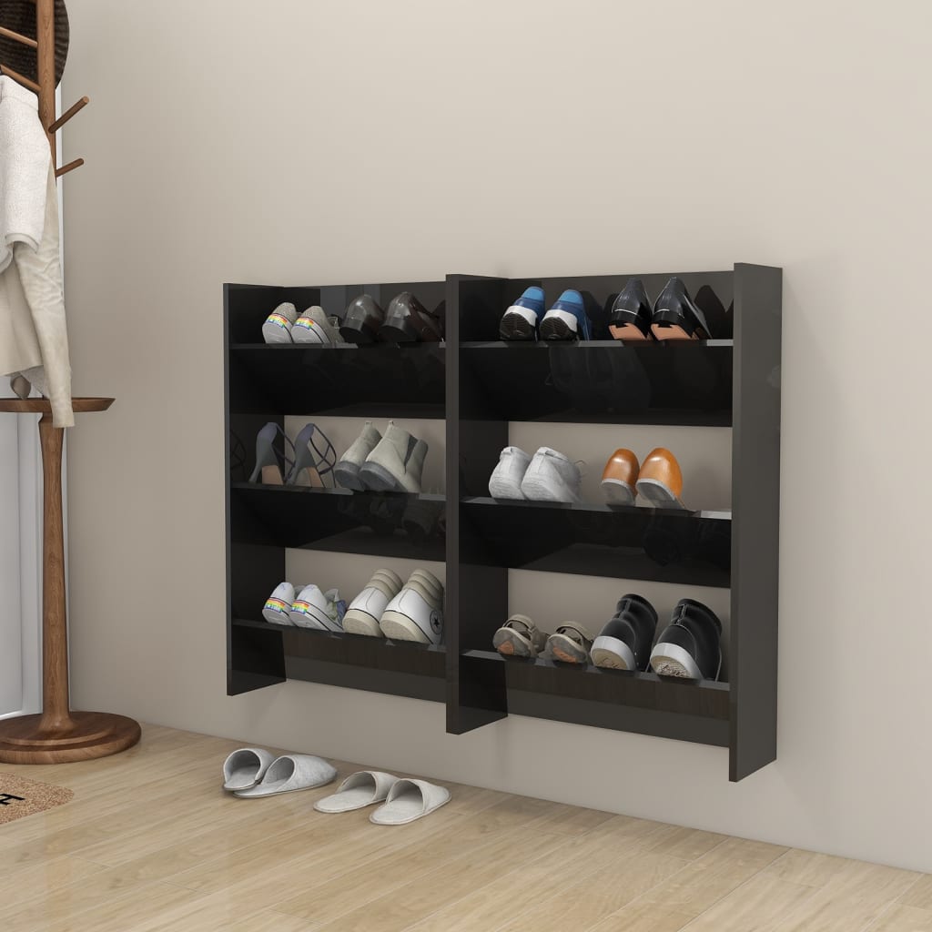 Set of 2 Modern 23" Wall Mounted Pine Shoe Cabinet  With 3 Tiers
