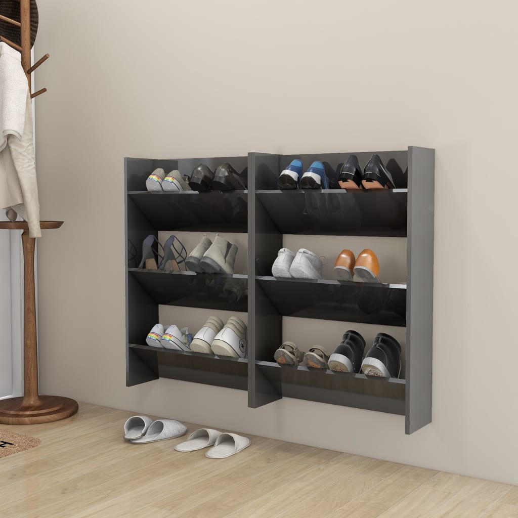 Set of 2 Modern 23" Wall Mounted Pine Shoe Cabinet  With 3 Tiers