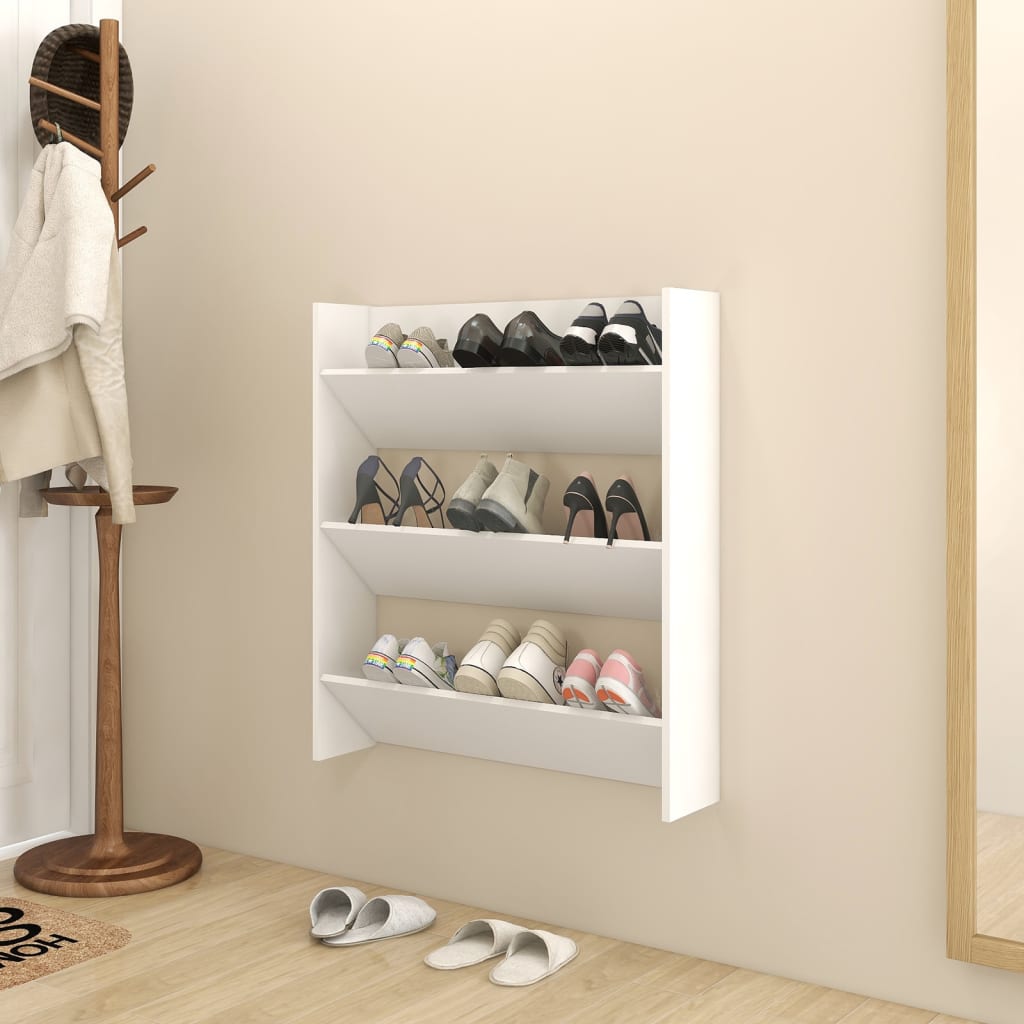 9 Pair Modern 23" Wall Mounted Pine Shoe Cabinet  With 3 Tiers