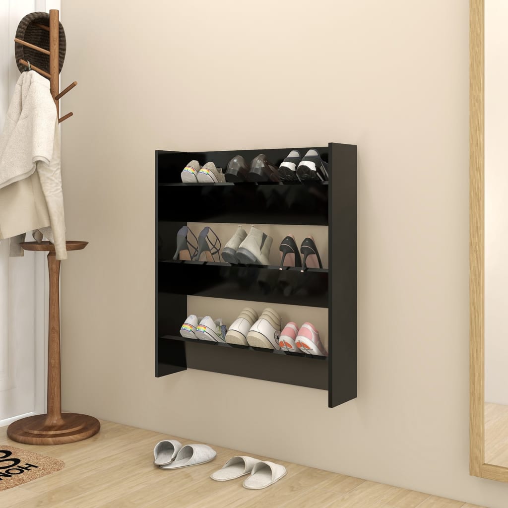 9 Pair Modern 23" Wall Mounted Pine Shoe Cabinet  With 3 Tiers