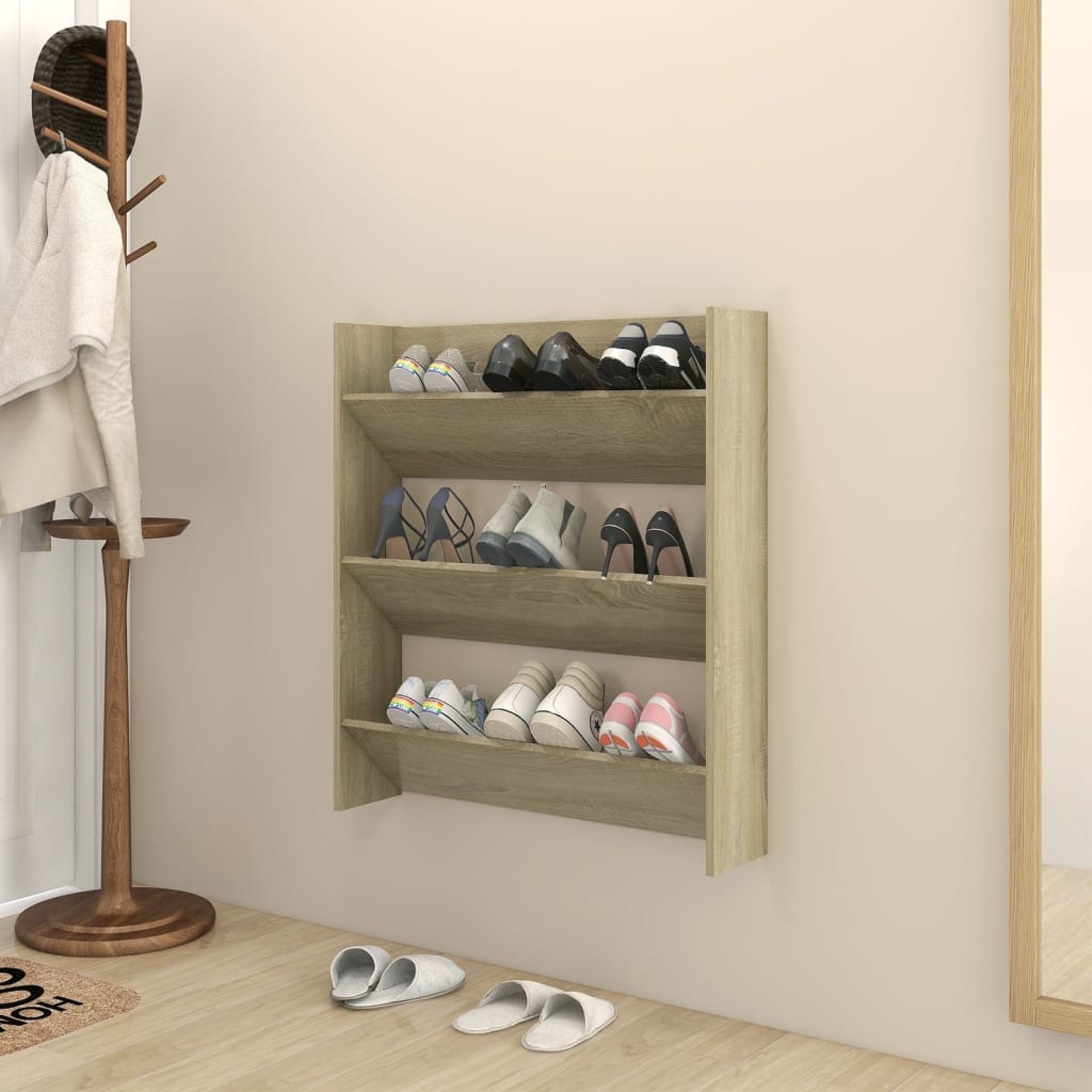 9 Pair Modern 23" Wall Mounted Pine Shoe Cabinet  With 3 Tiers