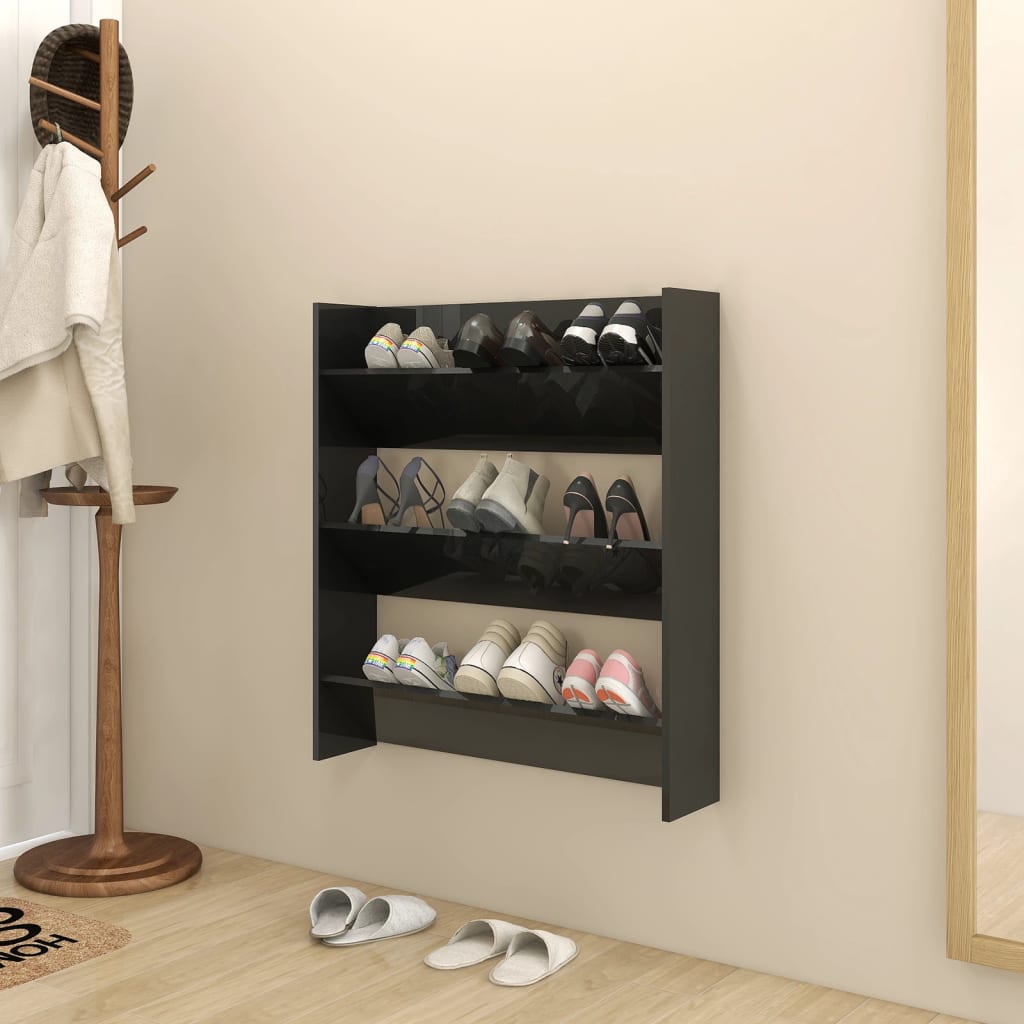 9 Pair Modern 23" Wall Mounted Pine Shoe Cabinet  With 3 Tiers