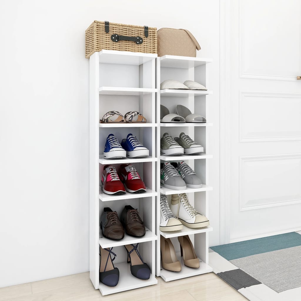 Shoe Cabinet Set Of 2 Sonoma Oak 12 Compartments Tall & Skinny