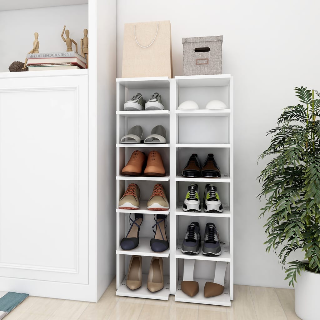Shoe Cabinet Set Of 2 Sonoma Oak 12 Compartments Tall & Skinny