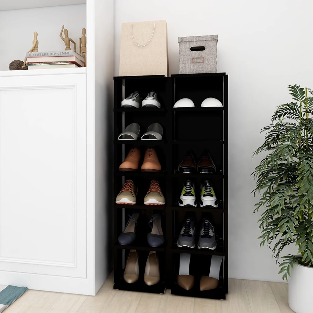 Shoe Cabinet Set Of 2 Sonoma Oak 12 Compartments Tall & Skinny