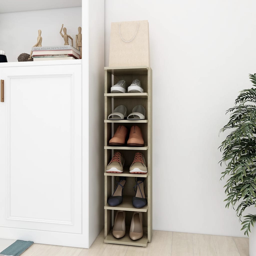Shoe Cabinet Set Of 2 Sonoma Oak 6 Compartments Tall & Skinny