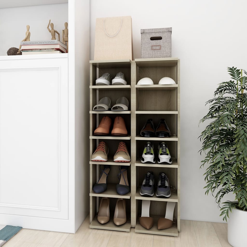 Shoe Cabinet Set Of 2 Sonoma Oak 12 Compartments Tall & Skinny
