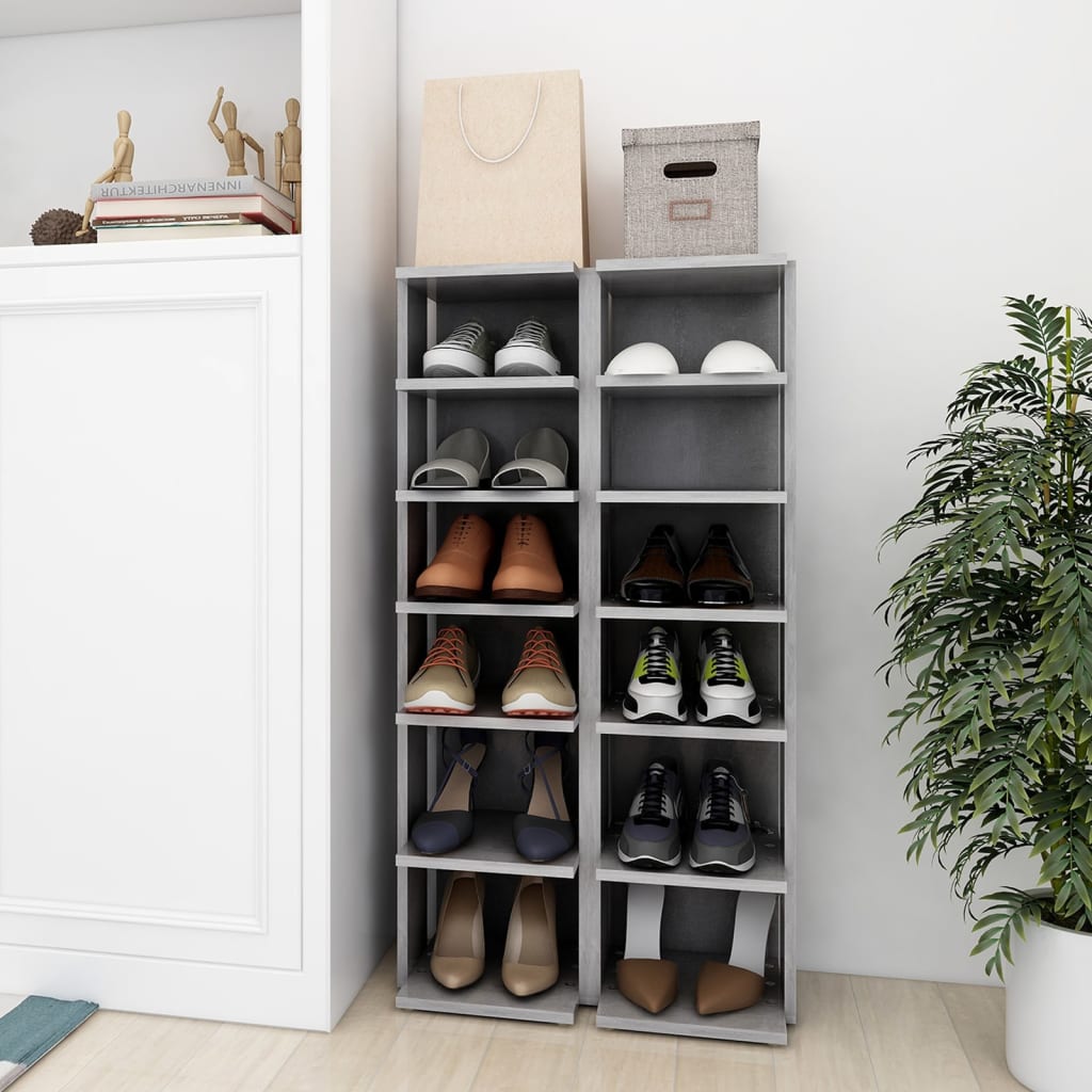 Shoe Cabinet Set Of 2 Sonoma Oak 12 Compartments Tall & Skinny