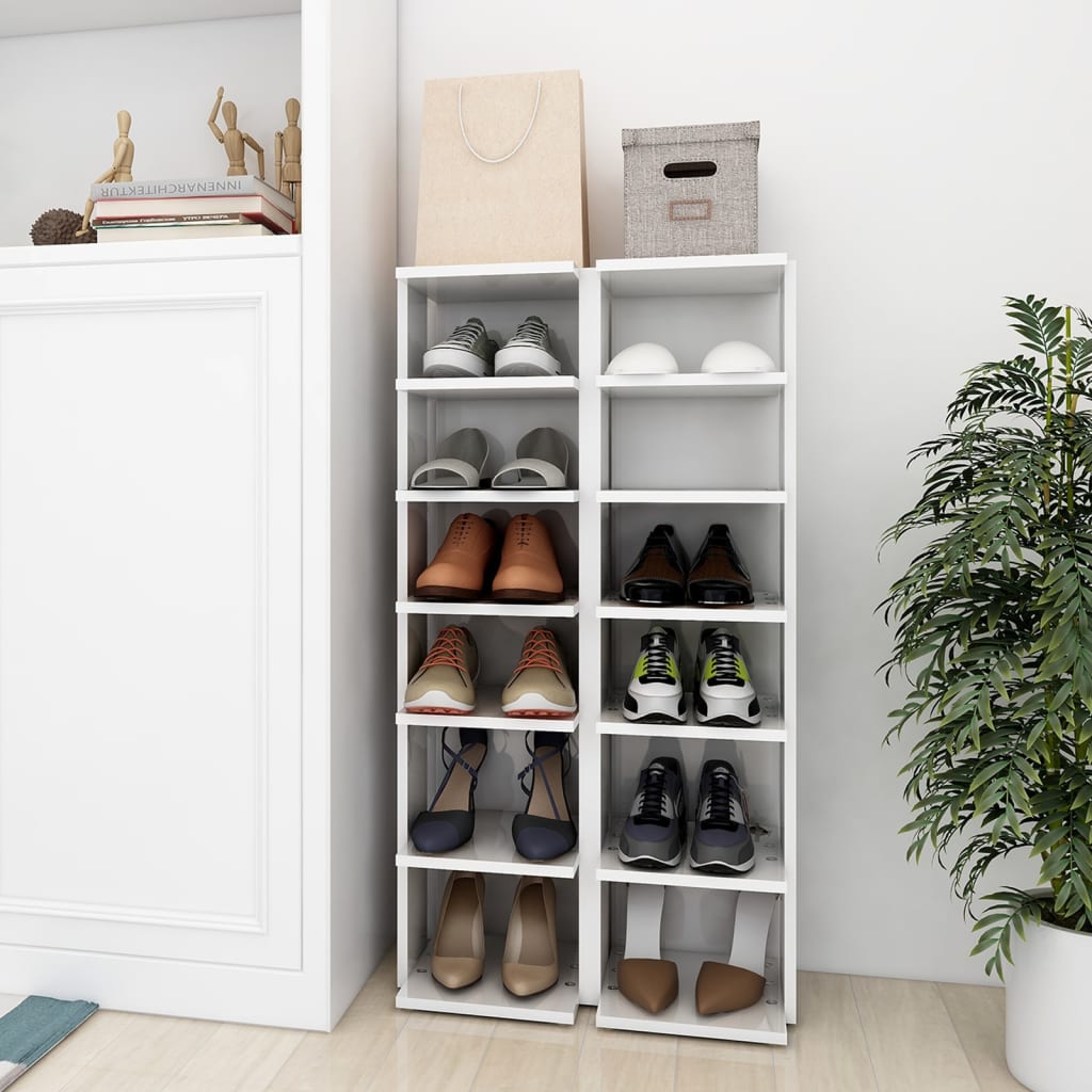 Shoe Cabinet Set Of 2 Sonoma Oak 12 Compartments Tall & Skinny