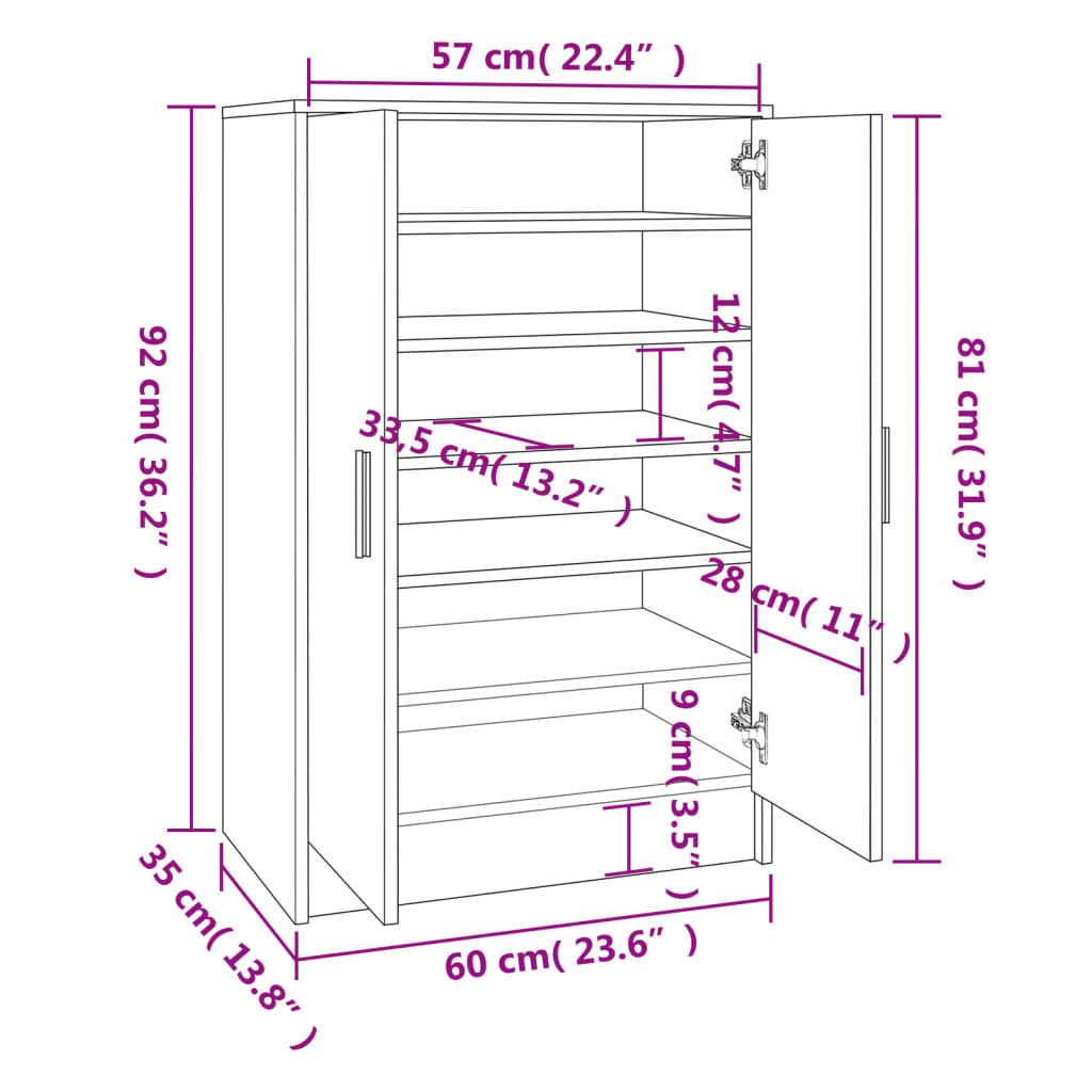 Shoe Cabinet Hardened Oak Tall 2 Compartments