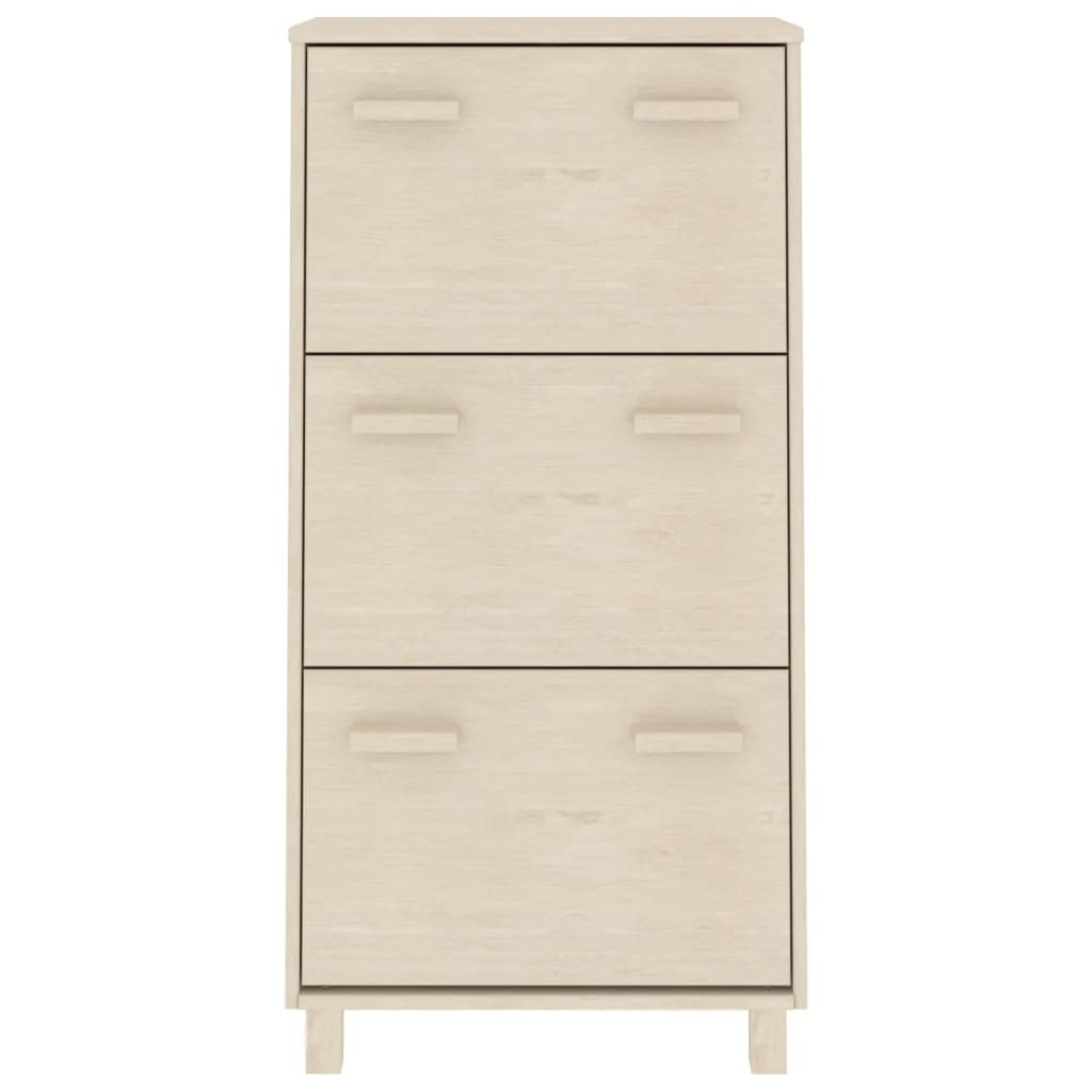 Shoe Cabinet Honey Solid Pine 3 Compartments Medium Height