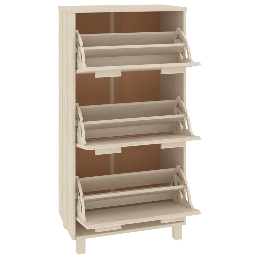 Shoe Cabinet Honey Solid Pine 3 Compartments Medium Height