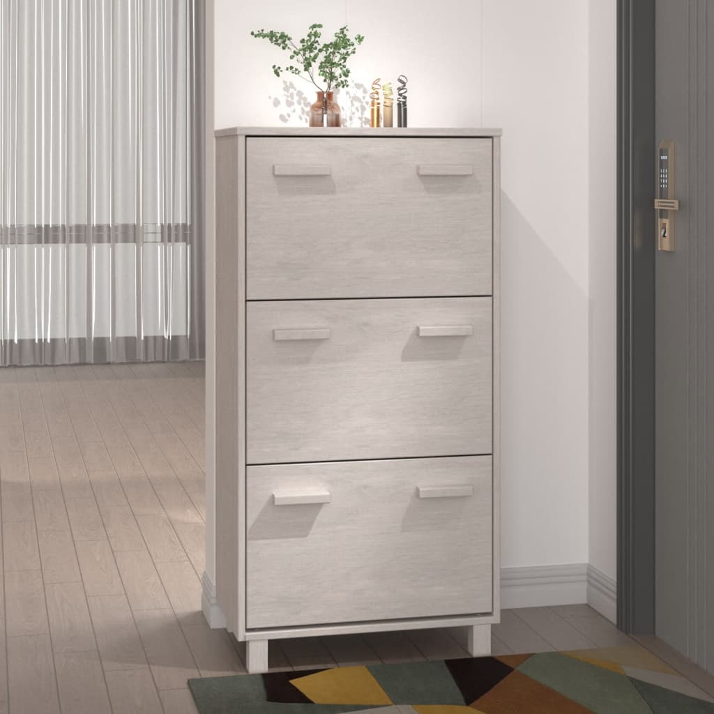 Shoe Cabinet Honey Solid Pine 3 Compartments Medium Height