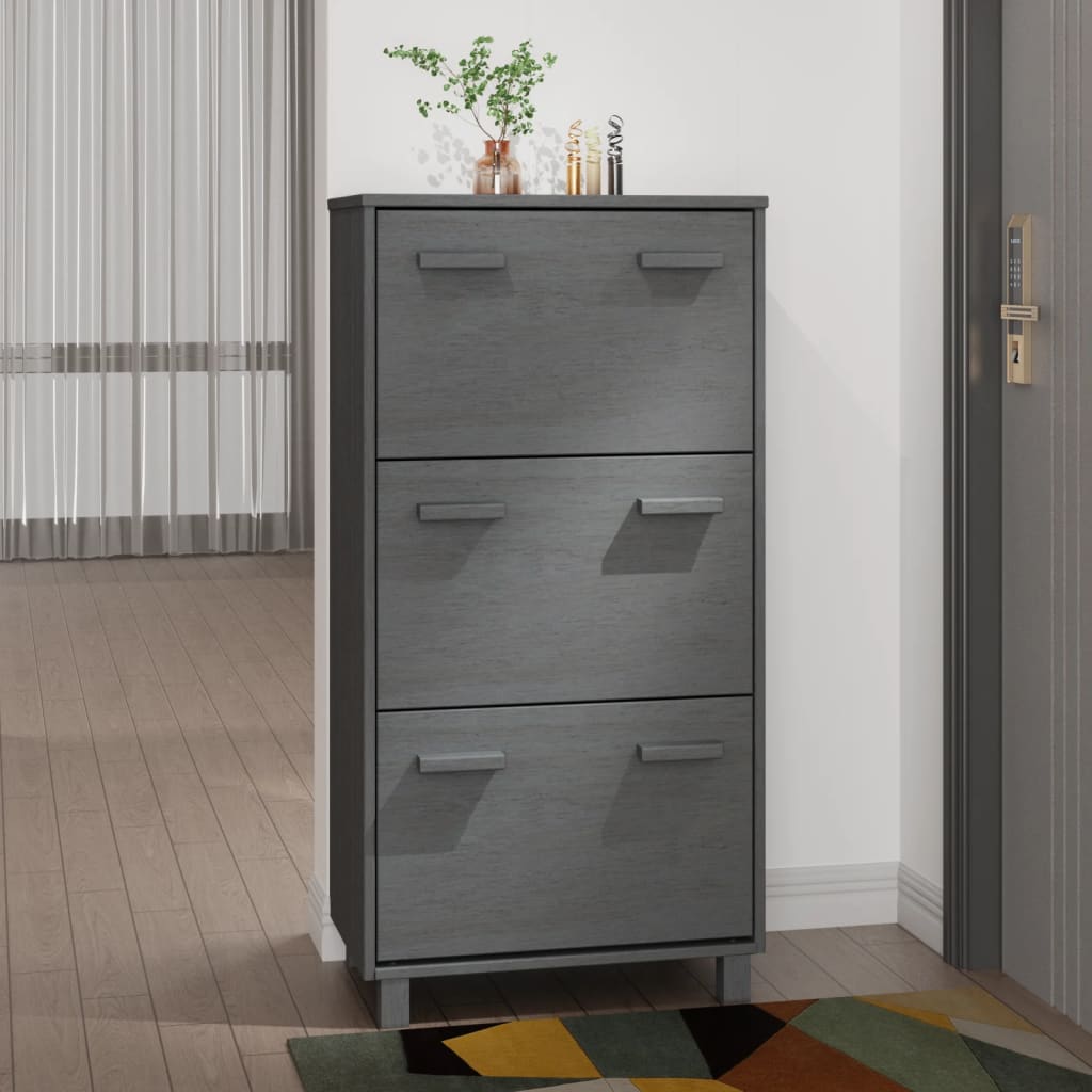 Shoe Cabinet Honey Solid Pine 3 Compartments Medium Height