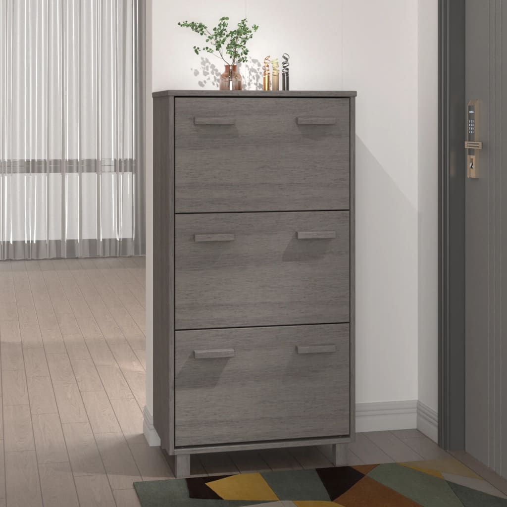 Shoe Cabinet Honey Solid Pine 3 Compartments Medium Height