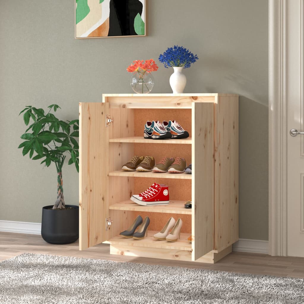 Shoe Cabinet Solid Pine Wood Tall 2 Compartments