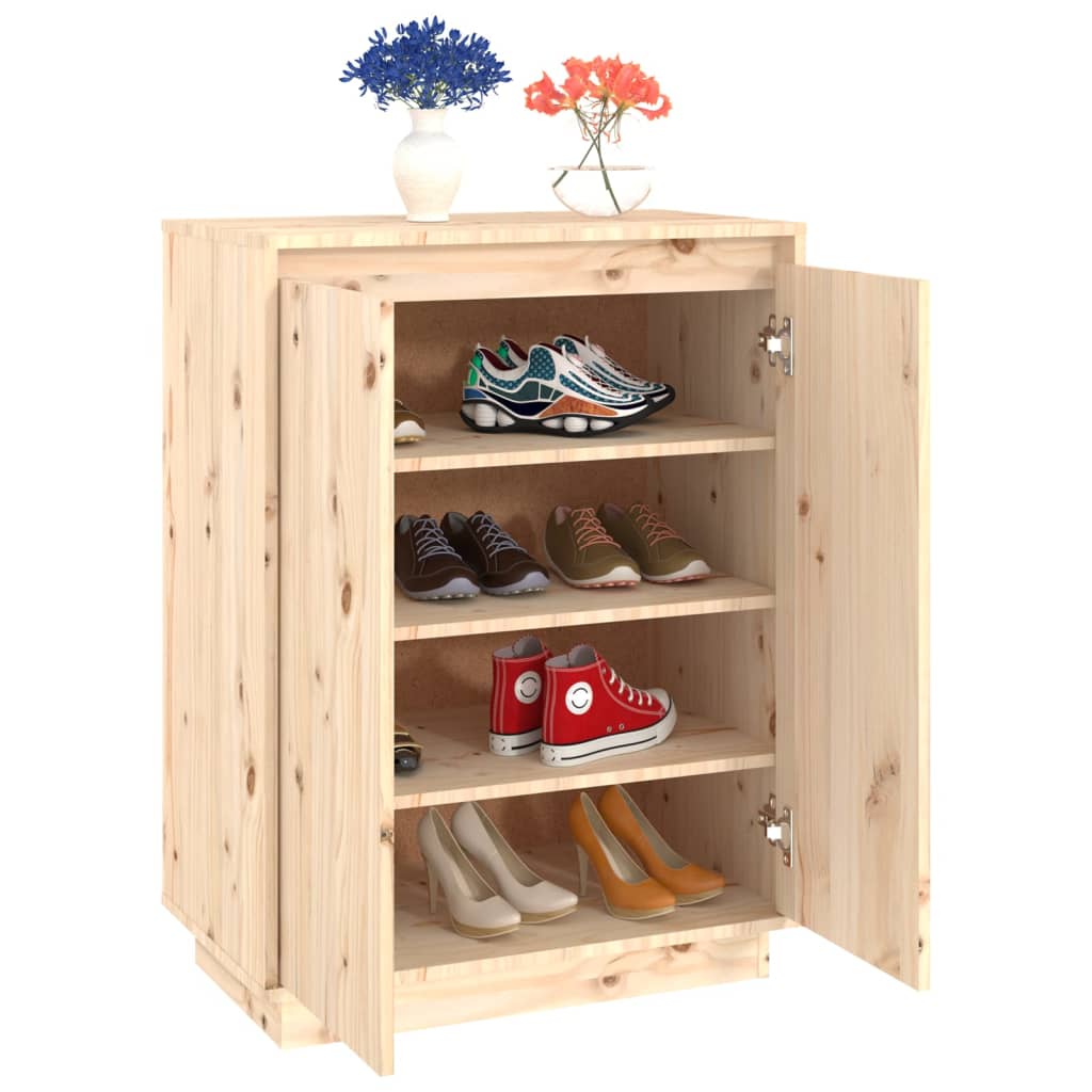 Shoe Cabinet Solid Pine Wood Tall 2 Compartments