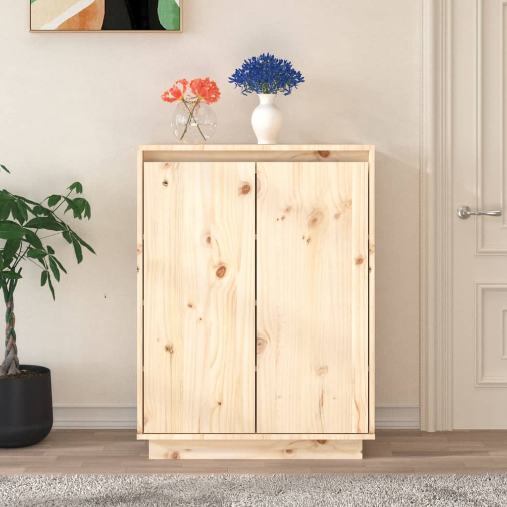Shoe Cabinet Solid Pine Wood Tall 2 Compartments