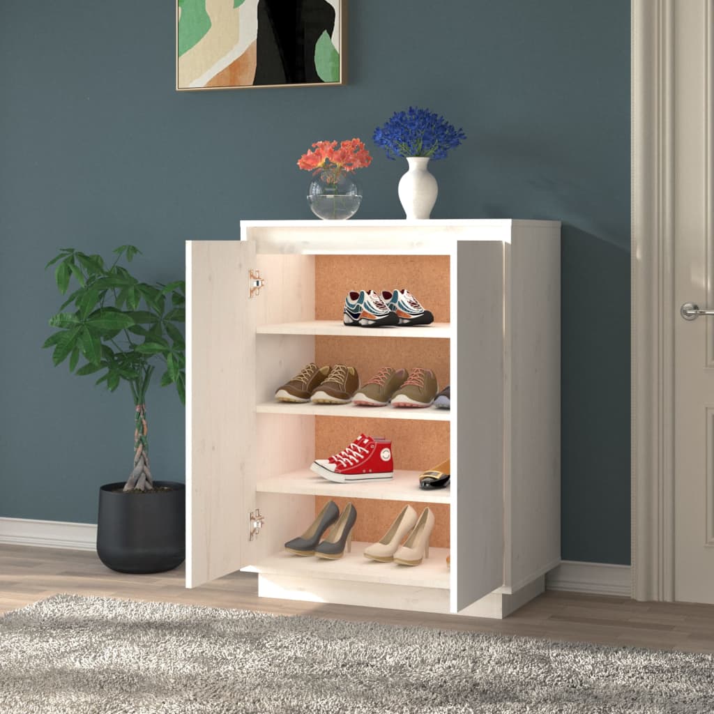 Shoe Cabinet Solid Pine Wood Tall 2 Compartments