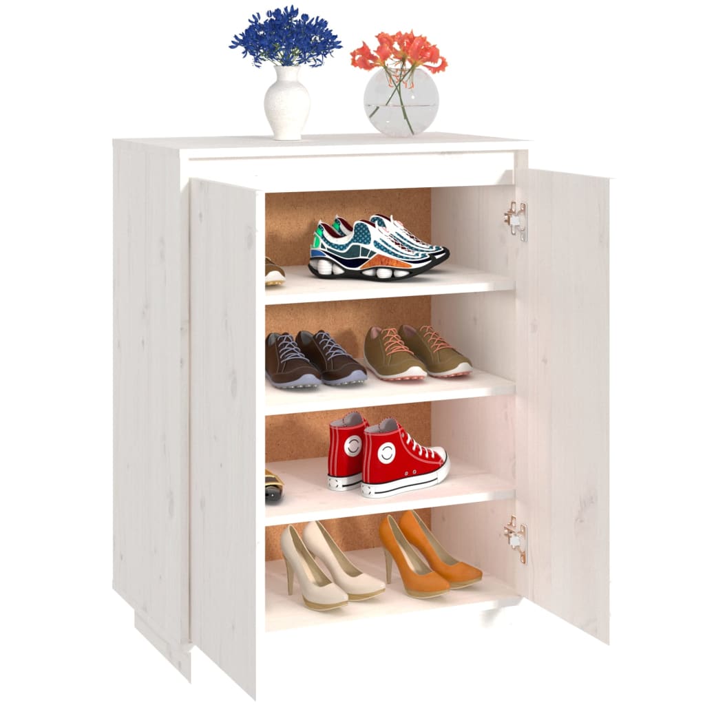 Shoe Cabinet Solid Pine Wood Tall 2 Compartments