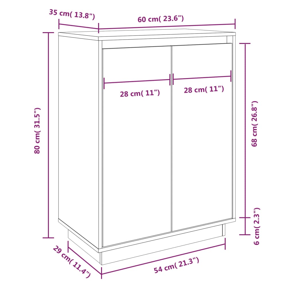 Shoe Cabinet Solid Pine Wood Tall 2 Compartments