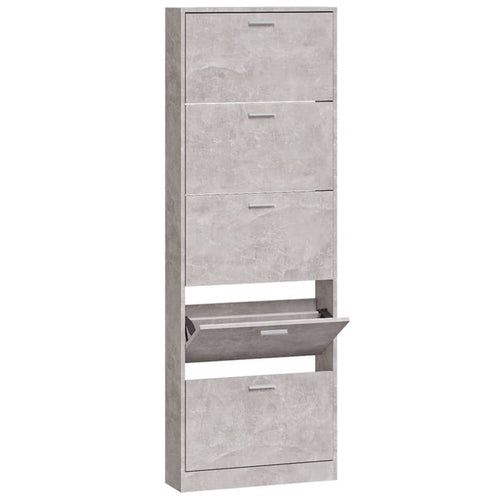 Shoe Cabinet Concrete-Finished Pine 5 Drop-Down Drawers Tall & Narrow