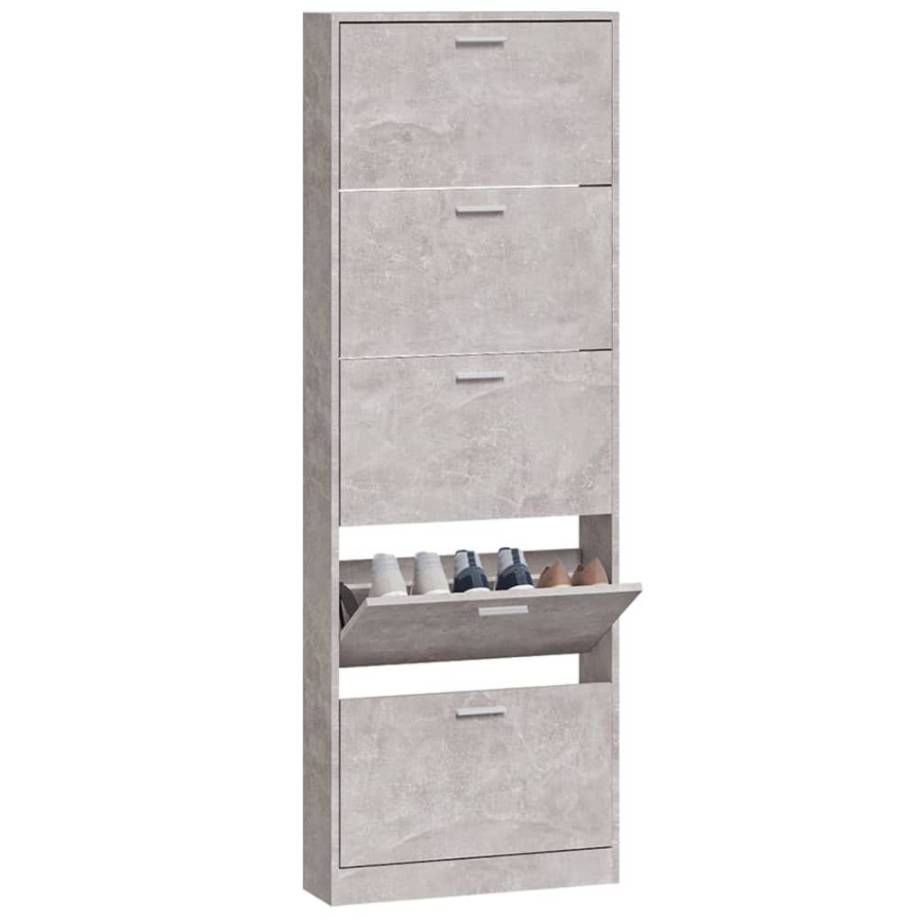 Shoe Cabinet Concrete-Finished Pine 5 Drop-Down Drawers Tall & Narrow