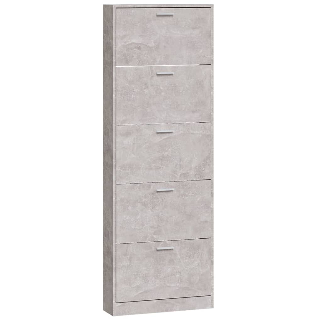 Shoe Cabinet Concrete-Finished Pine 5 Drop-Down Drawers Tall & Narrow
