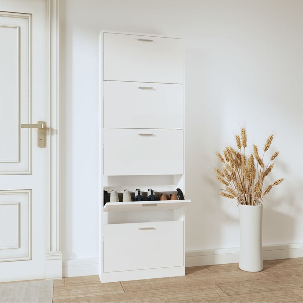 Shoe Cabinet Concrete-Finished Pine 5 Drop-Down Drawers Tall & Narrow