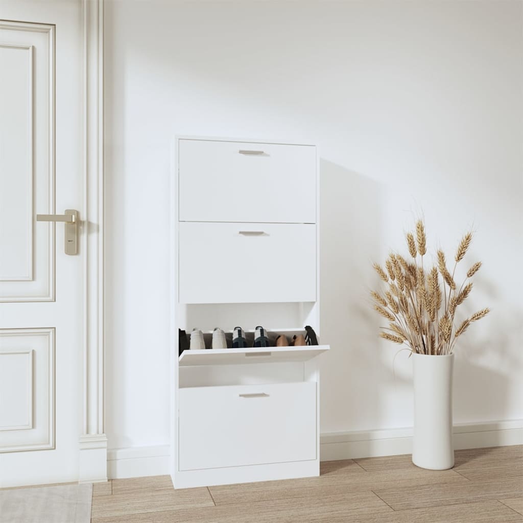 Shoe Cabinet Hand-Finished Pine 4 Drop-Down Drawers Tall & Narrow