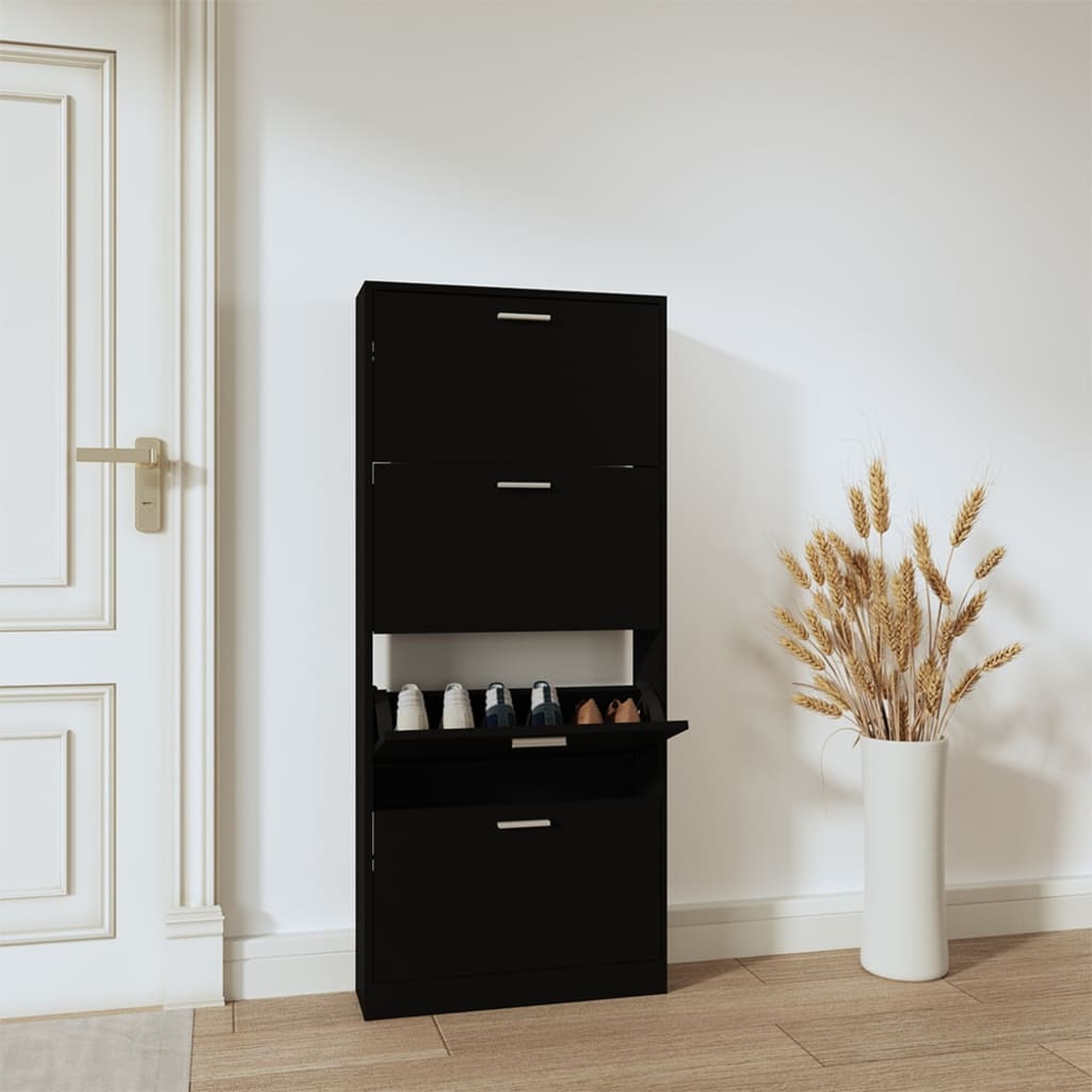 Shoe Cabinet Hand-Finished Pine 4 Drop-Down Drawers Tall & Narrow