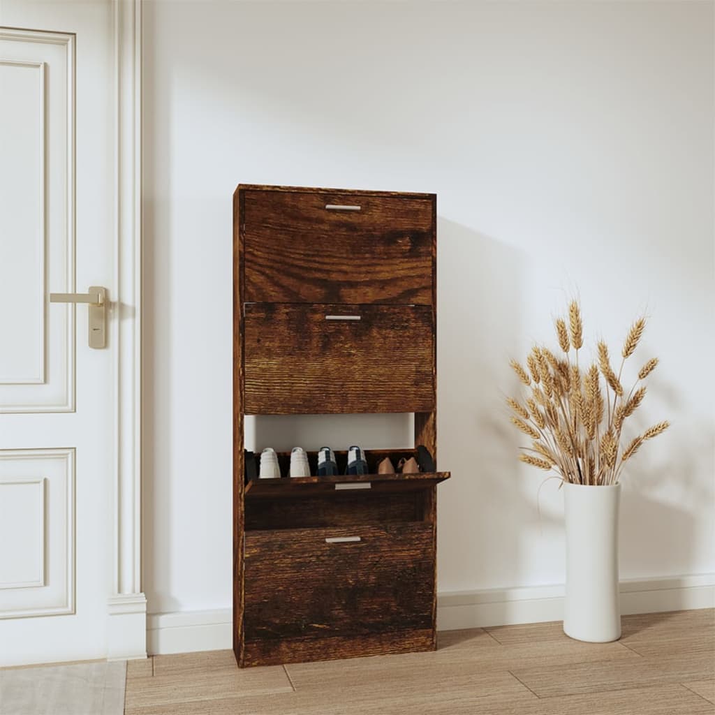 Shoe Cabinet Hand-Finished Pine 4 Drop-Down Drawers Tall & Narrow