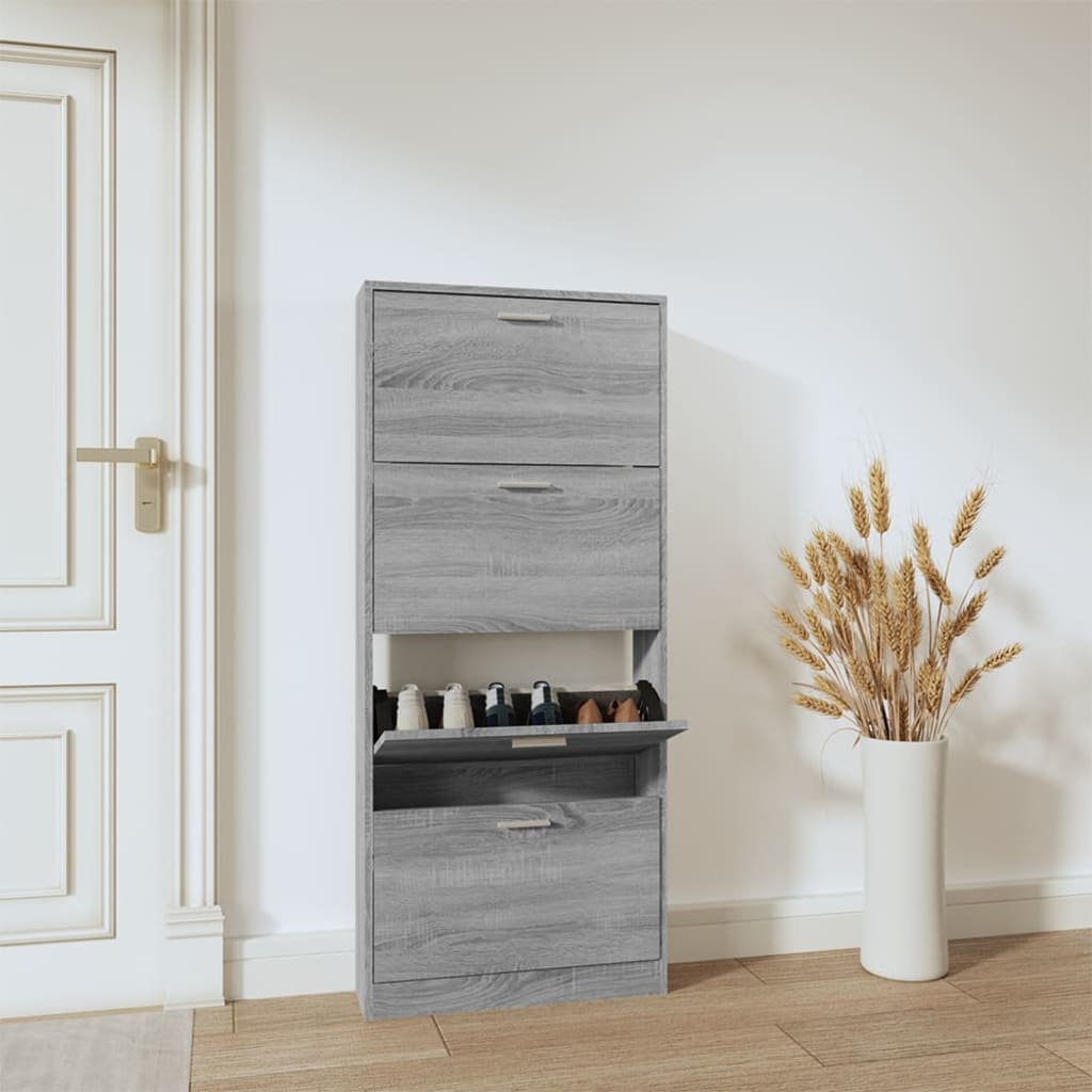 Shoe Cabinet Hand-Finished Pine 4 Drop-Down Drawers Tall & Narrow