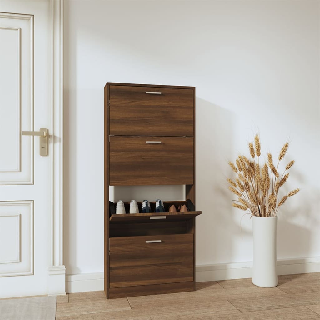 Shoe Cabinet Hand-Finished Pine 4 Drop-Down Drawers Tall & Narrow