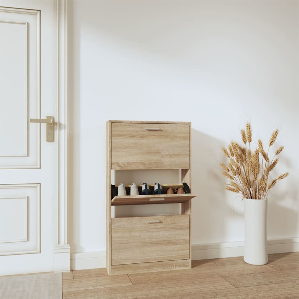 Shoe Cabinet Hand-Finished Pine 3 Drop-Down Drawers Rectangular