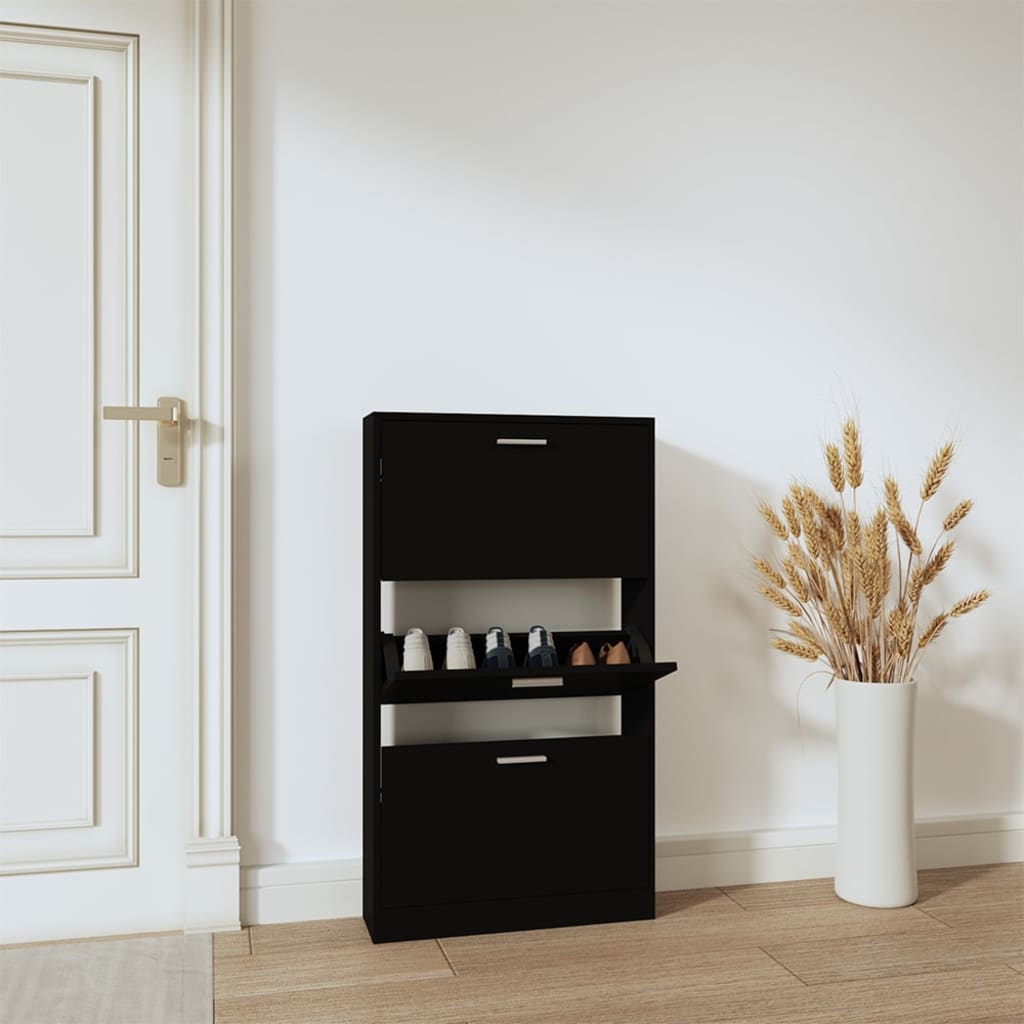 Shoe Cabinet Hand-Finished Pine 3 Drop-Down Drawers Rectangular