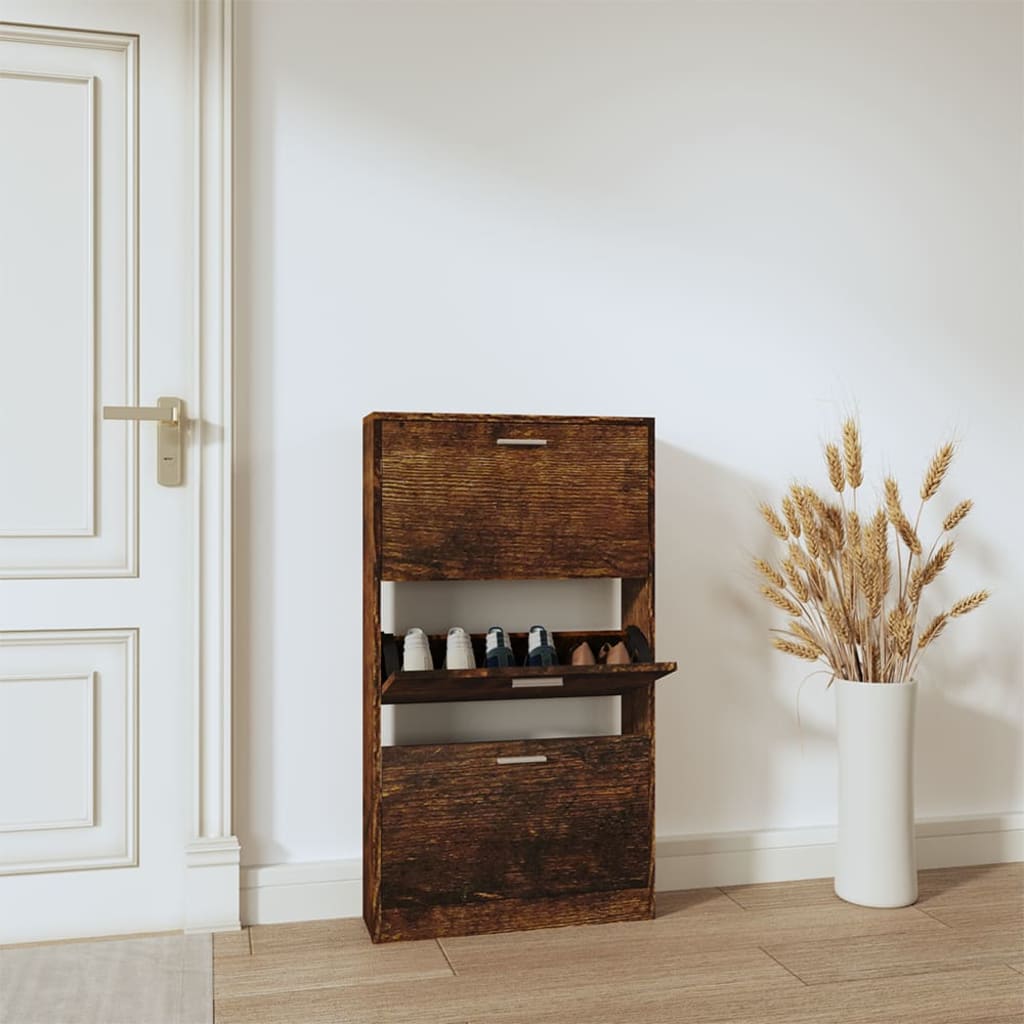 Shoe Cabinet Hand-Finished Pine 3 Drop-Down Drawers Rectangular