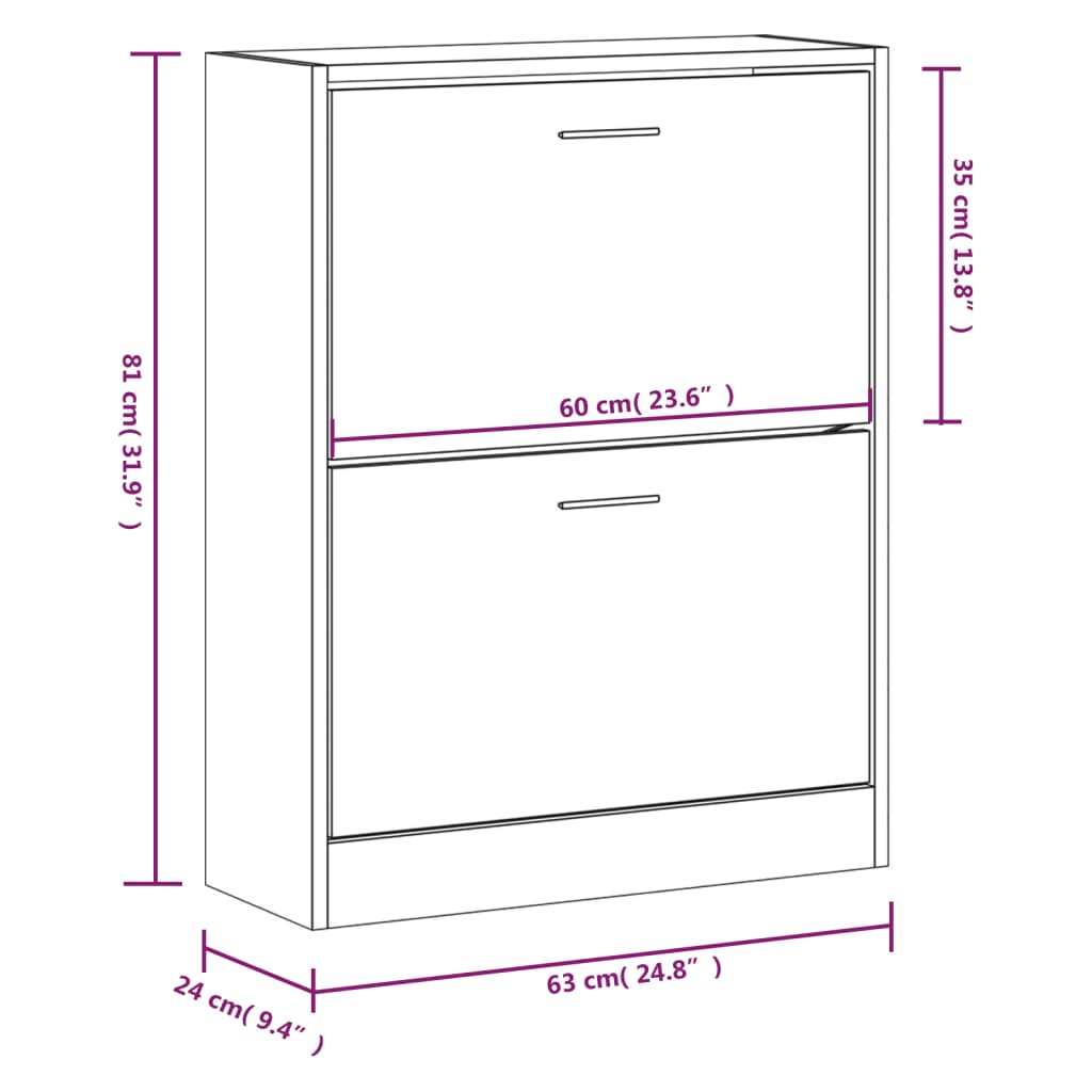 Shoe Cabinet Hand-Finished Pine 2 Drop-Down Drawers Rectangular