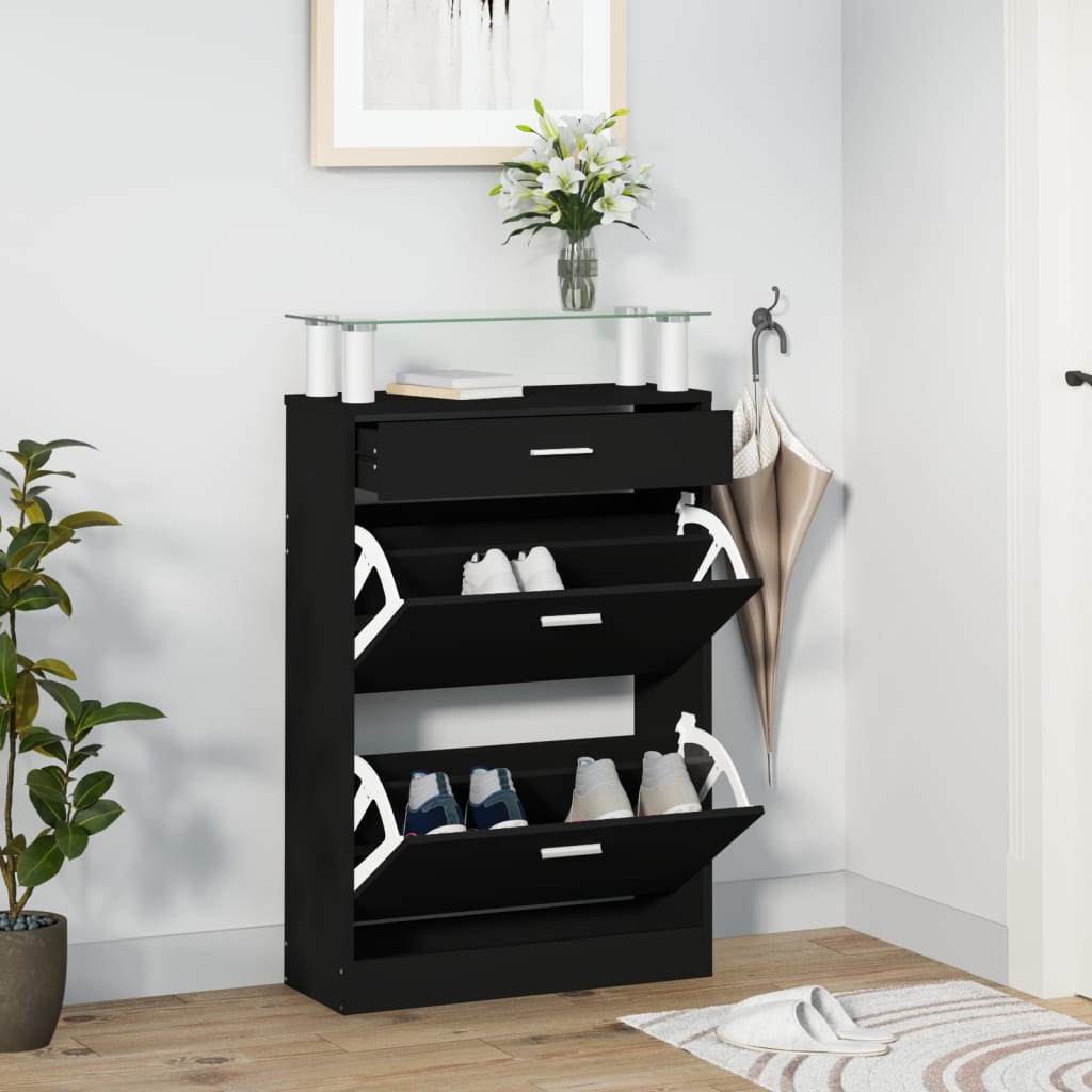 Shoe Cabinet Hand-Finished Pine 3 Drop-Down Drawers Rectangular