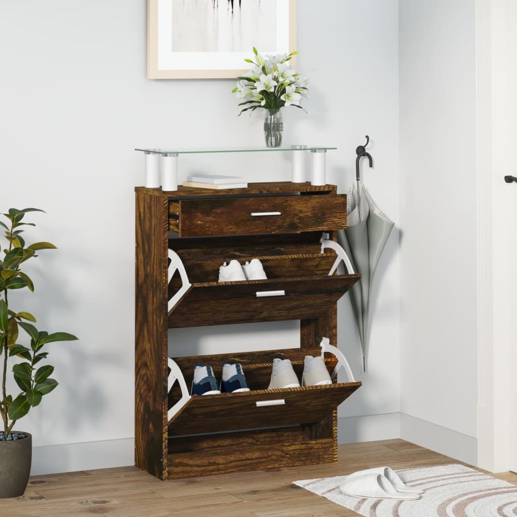Shoe Cabinet Hand-Finished Pine 3 Drop-Down Drawers Rectangular