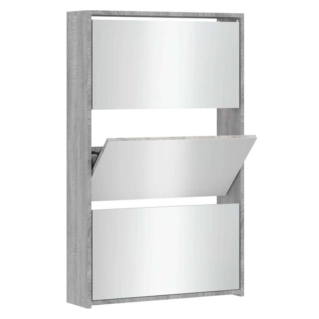 Shoe Cabinet Brown Oak & Mirror Glass Tall & Narrow