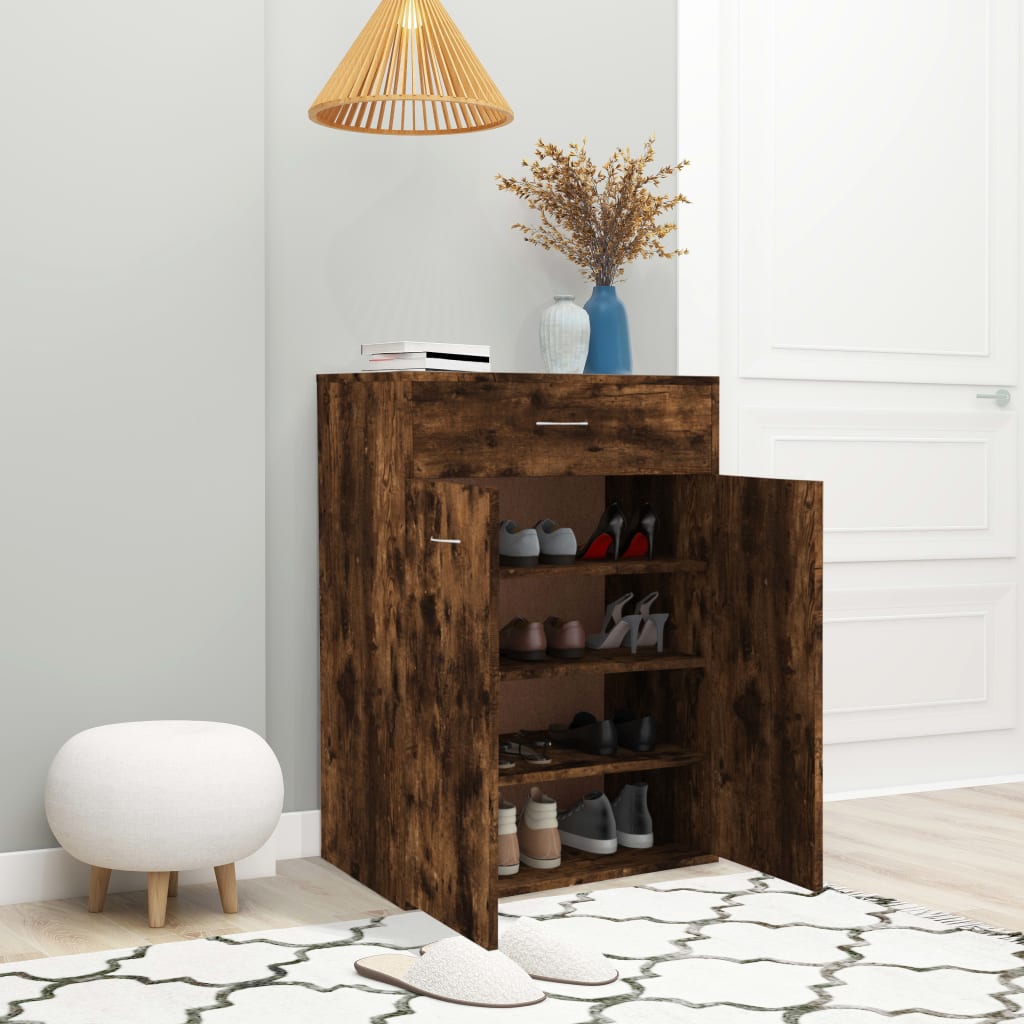 Shoe Cabinet Smoked Reclaimed Oak 3 Compartments Rectangular