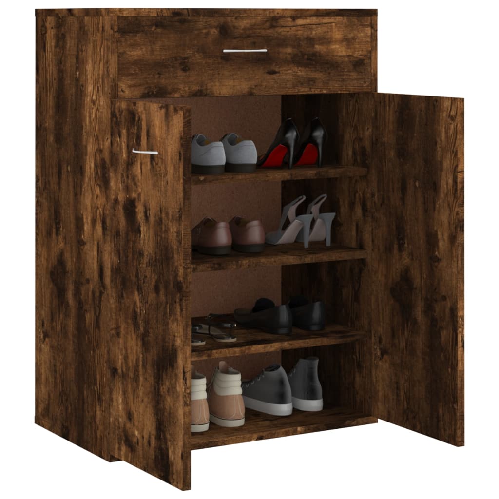 Shoe Cabinet Smoked Reclaimed Oak 3 Compartments Rectangular