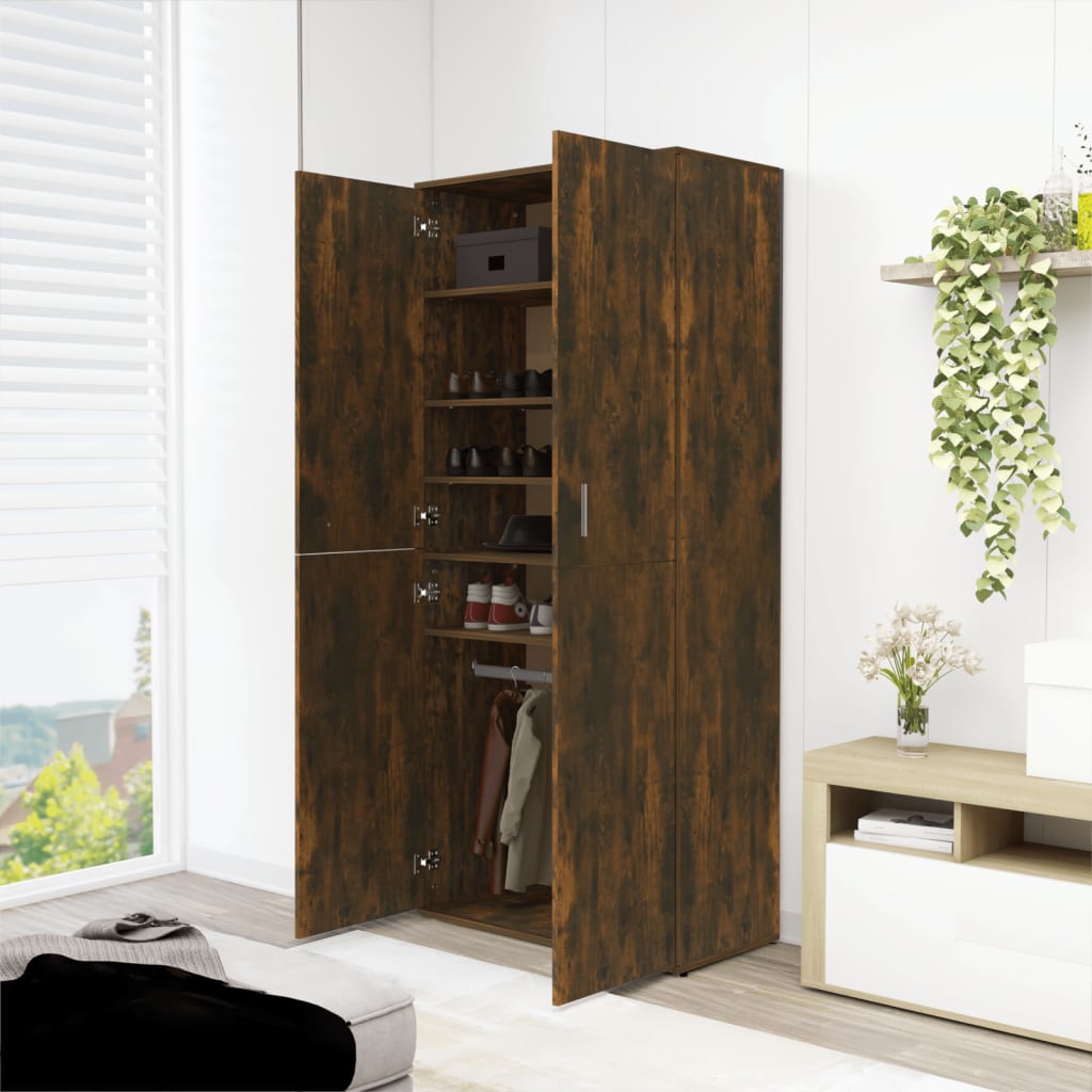 Shoe Cabinet Smoked Oak Tall & Skinny 7 Compartments