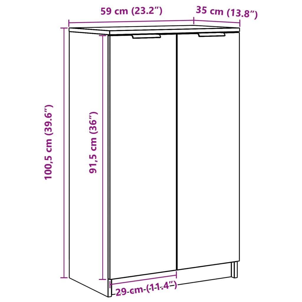 Shoe Cabinet Old Pine Tall 2 Compartments